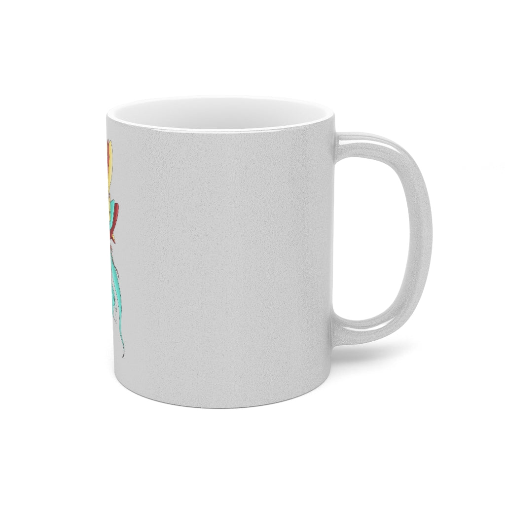 Fabaraesds Metallic Mug in Silver and Gold with customizable design options, showcasing a shiny ceramic finish.