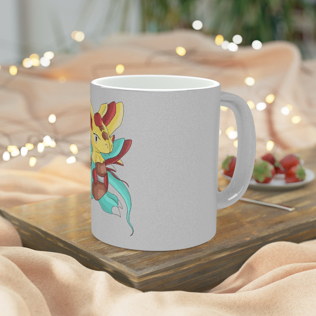 Fabaraesds Metallic Mug in Silver and Gold with customizable design options, showcasing a shiny ceramic finish.