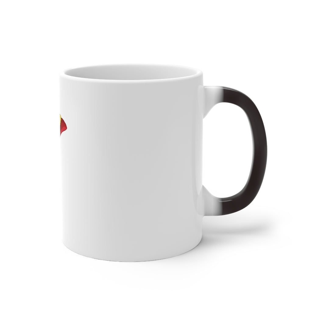 Fabaryu Color Changing Mug showcasing vibrant colors when filled with hot liquid, featuring a rounded design and C-handle.