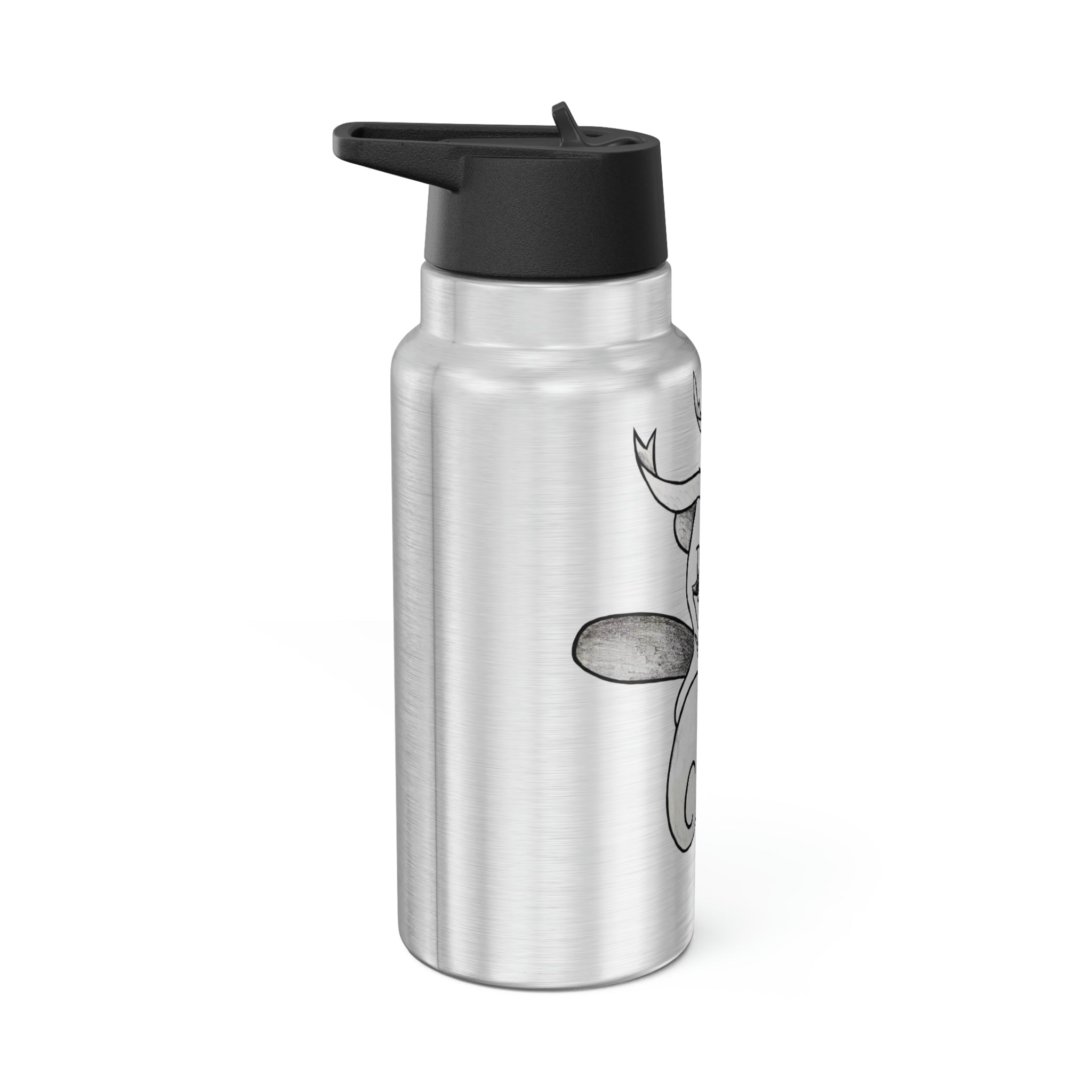 Fairyu Gator Tumbler in stainless steel with a black plastic cap and straw, showcasing a customizable design.
