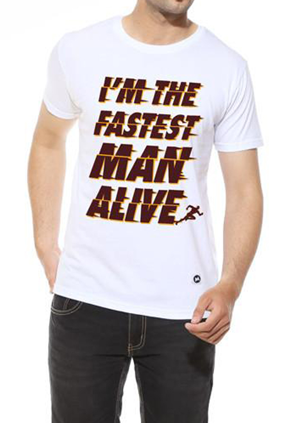 Fastest Man White Half Sleeve Graphic T Shirt featuring a unique design, made from 100% soft cotton for comfort.