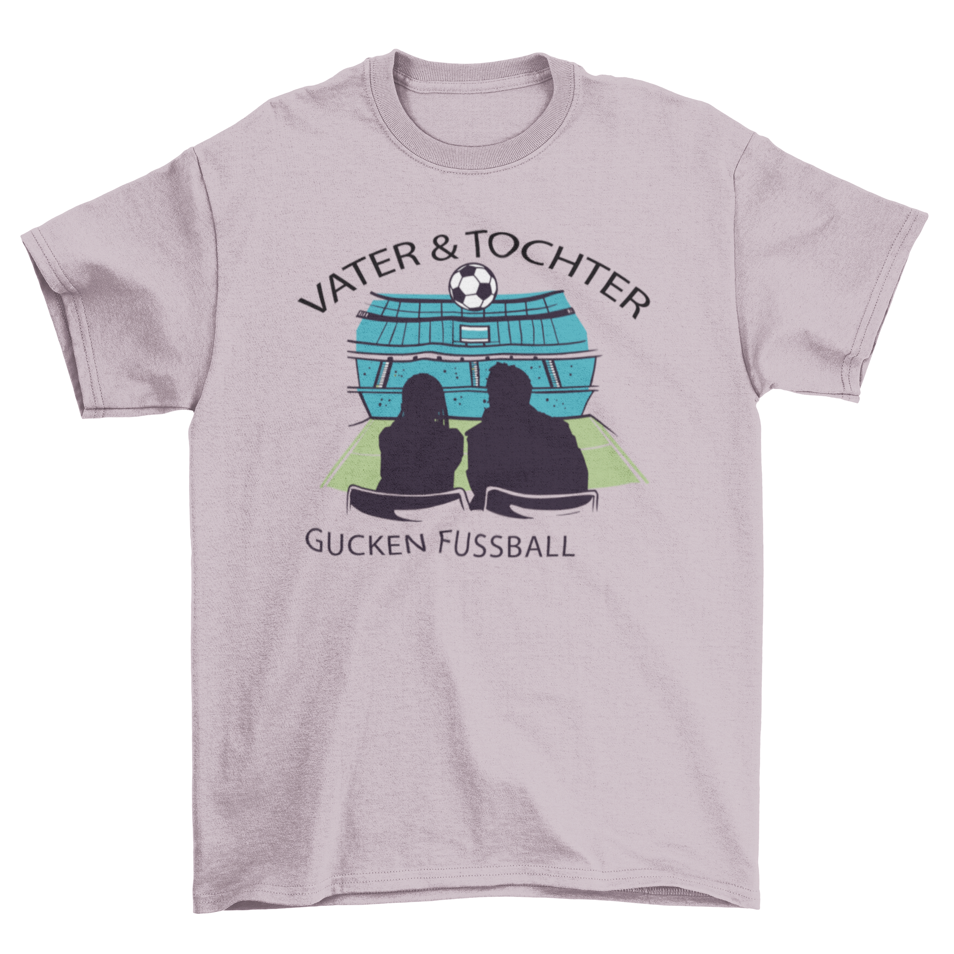 Father daughter soccer t-shirt featuring a silhouette of a man and girl at a stadium with a German quote.