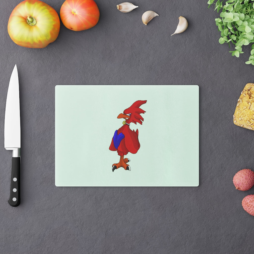 Faulkner Cutting Board made of tempered glass with rubber dots for stability, showcasing a personalized design.