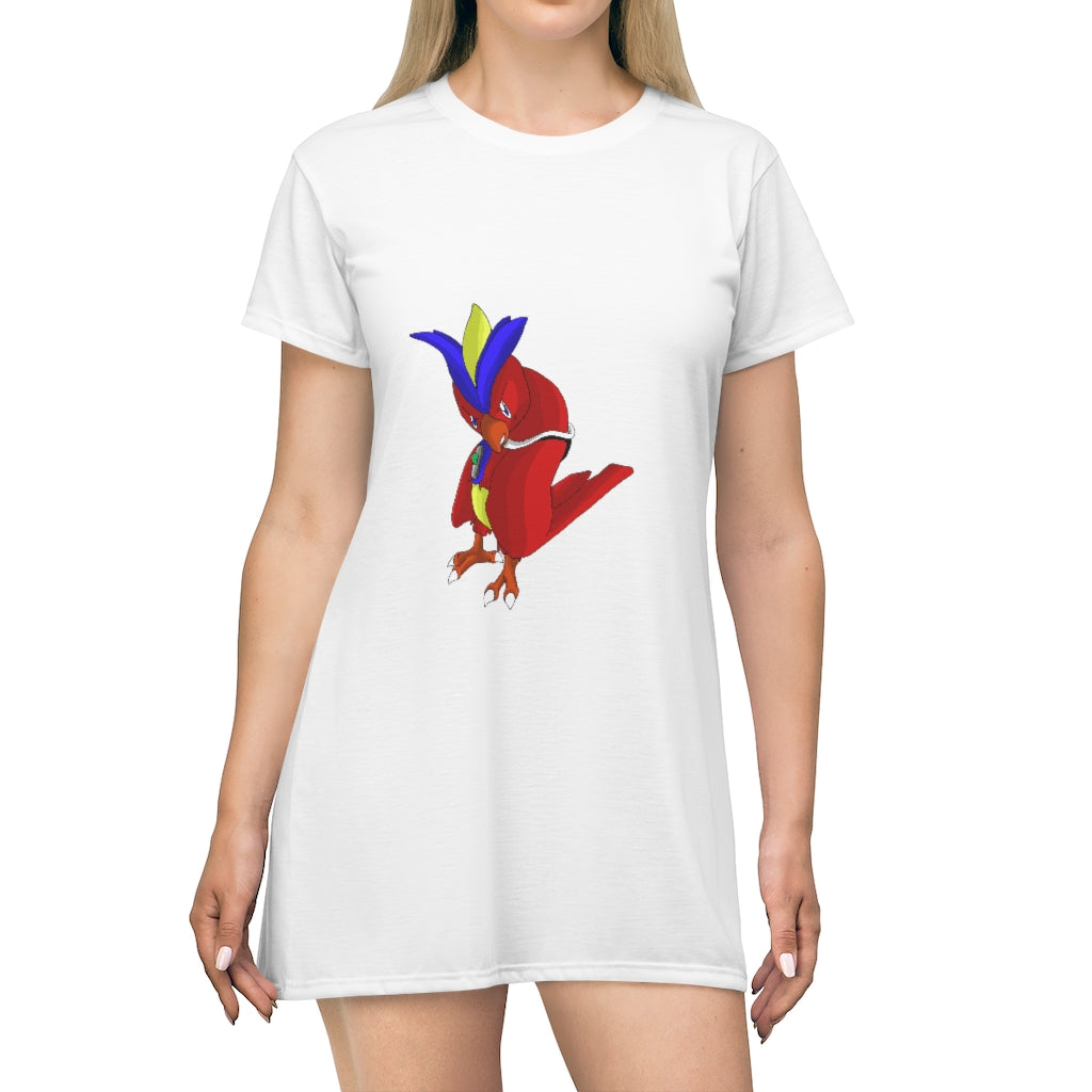 Faulkoneir All Over Print T-Shirt Dress featuring vibrant patterns and a comfortable fit, perfect for casual outings.