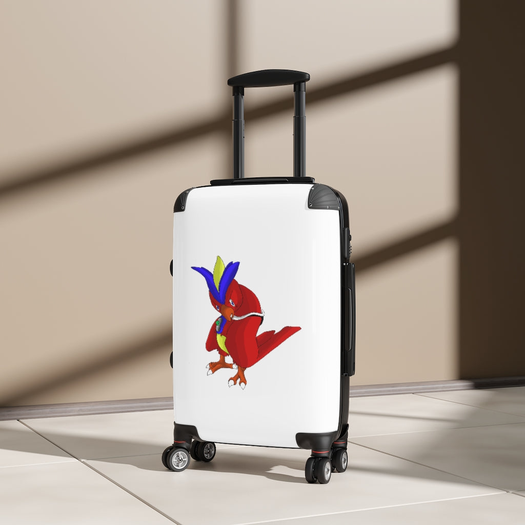 Faulkoneir Cabin Suitcase in faux leather with adjustable handle and wheels, showcasing personalized artwork.