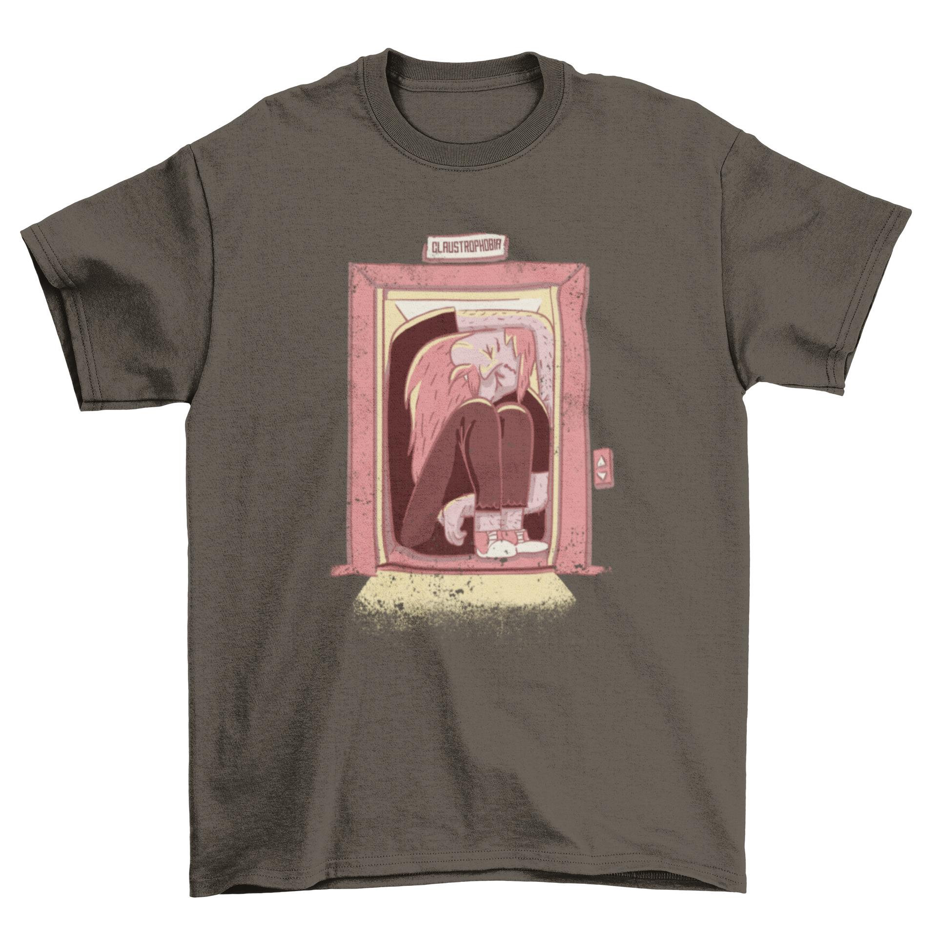 Grunge style illustration of a man trapped in a closed space, symbolizing fear and anxiety.