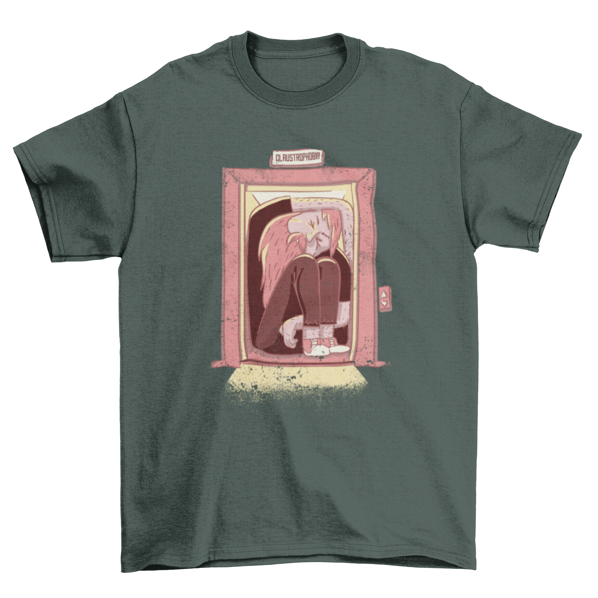 Grunge style illustration of a man trapped in a closed space, symbolizing fear and anxiety.