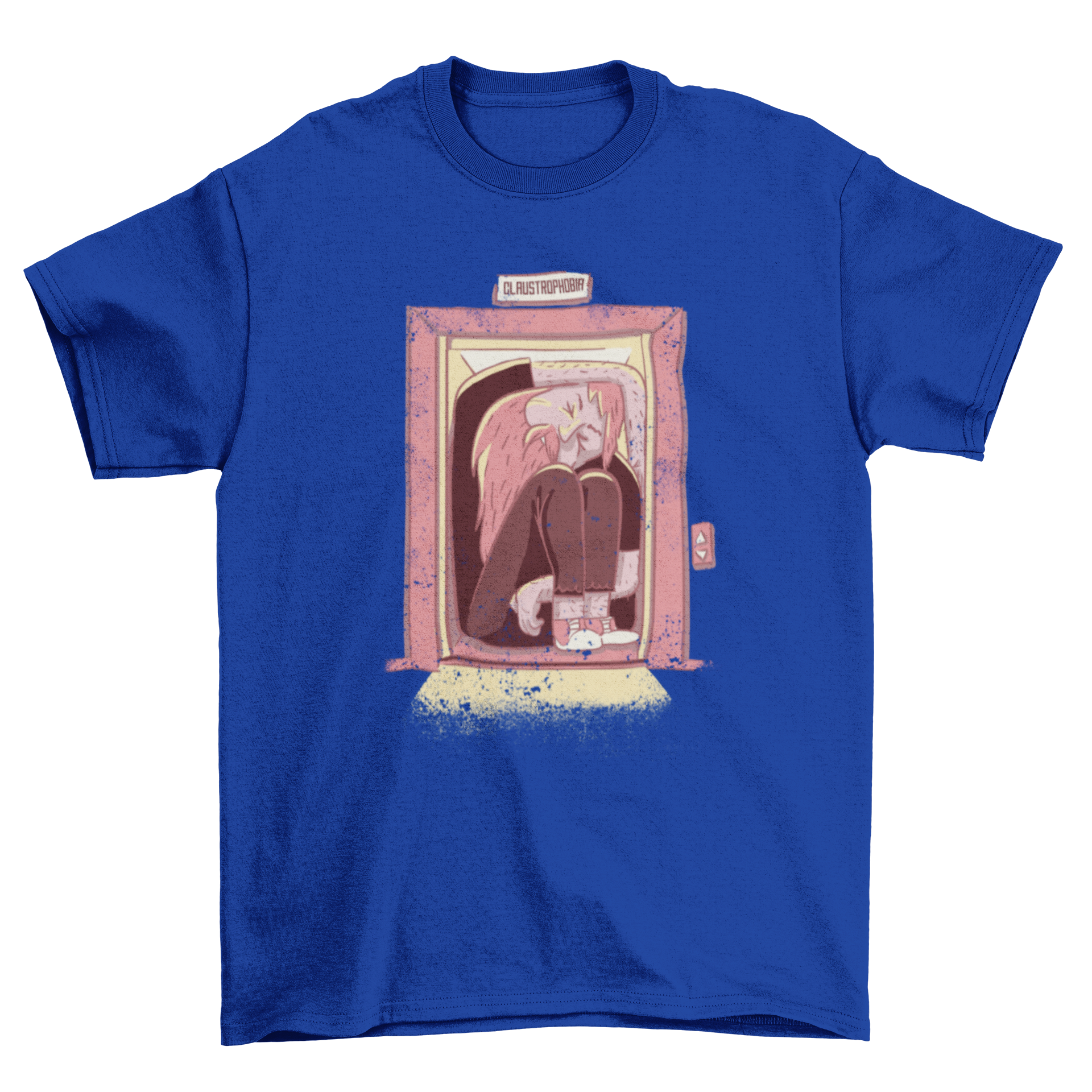 Grunge style illustration of a man trapped in a closed space, symbolizing fear and anxiety.