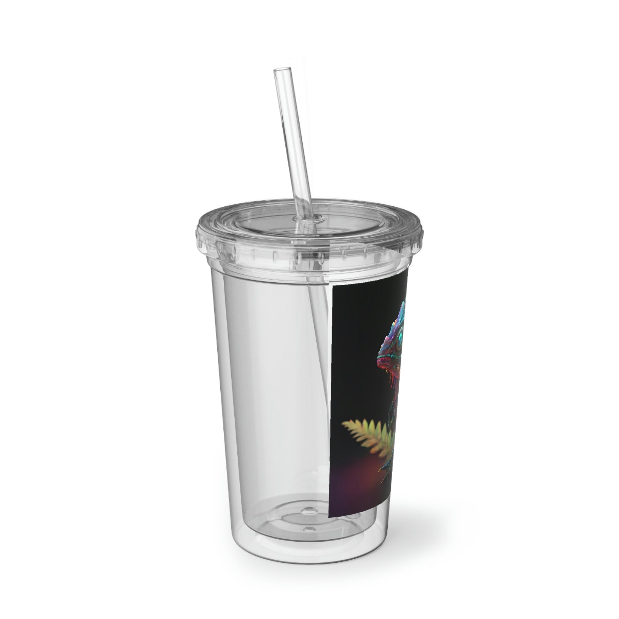 Feathered Dragon Suave Acrylic Cup with vibrant design, stainless steel body, and included plastic straw.