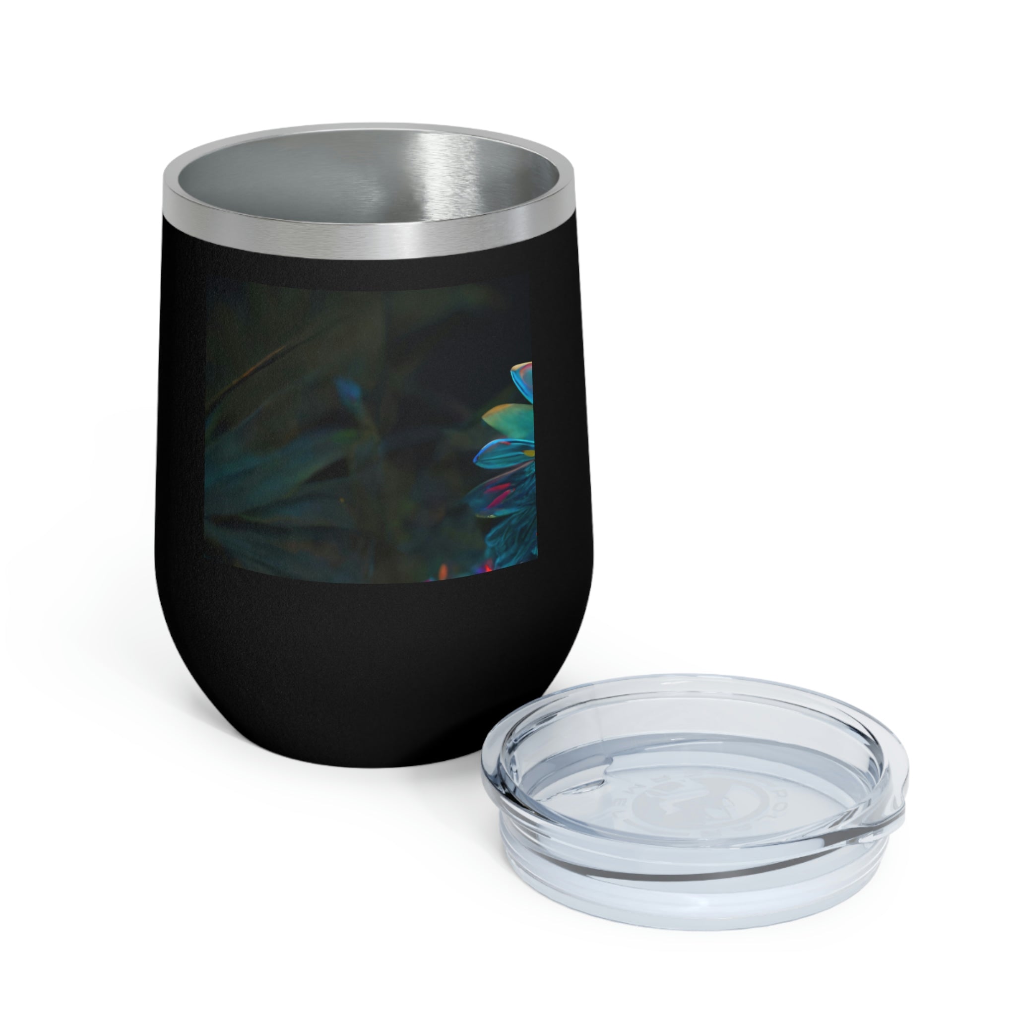 Feathered Dragon Wine Tumbler with a vibrant design, double-wall insulation, and clear plastic lid for easy sipping.