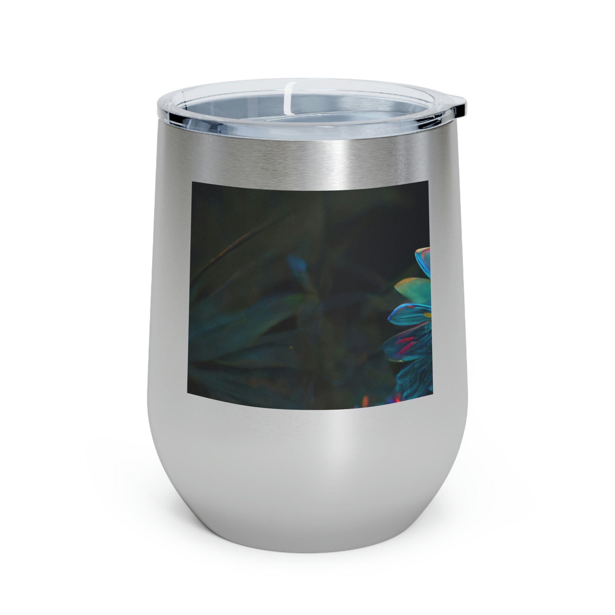 Feathered Dragon Wine Tumbler with a vibrant design, double-wall insulation, and clear plastic lid for easy sipping.