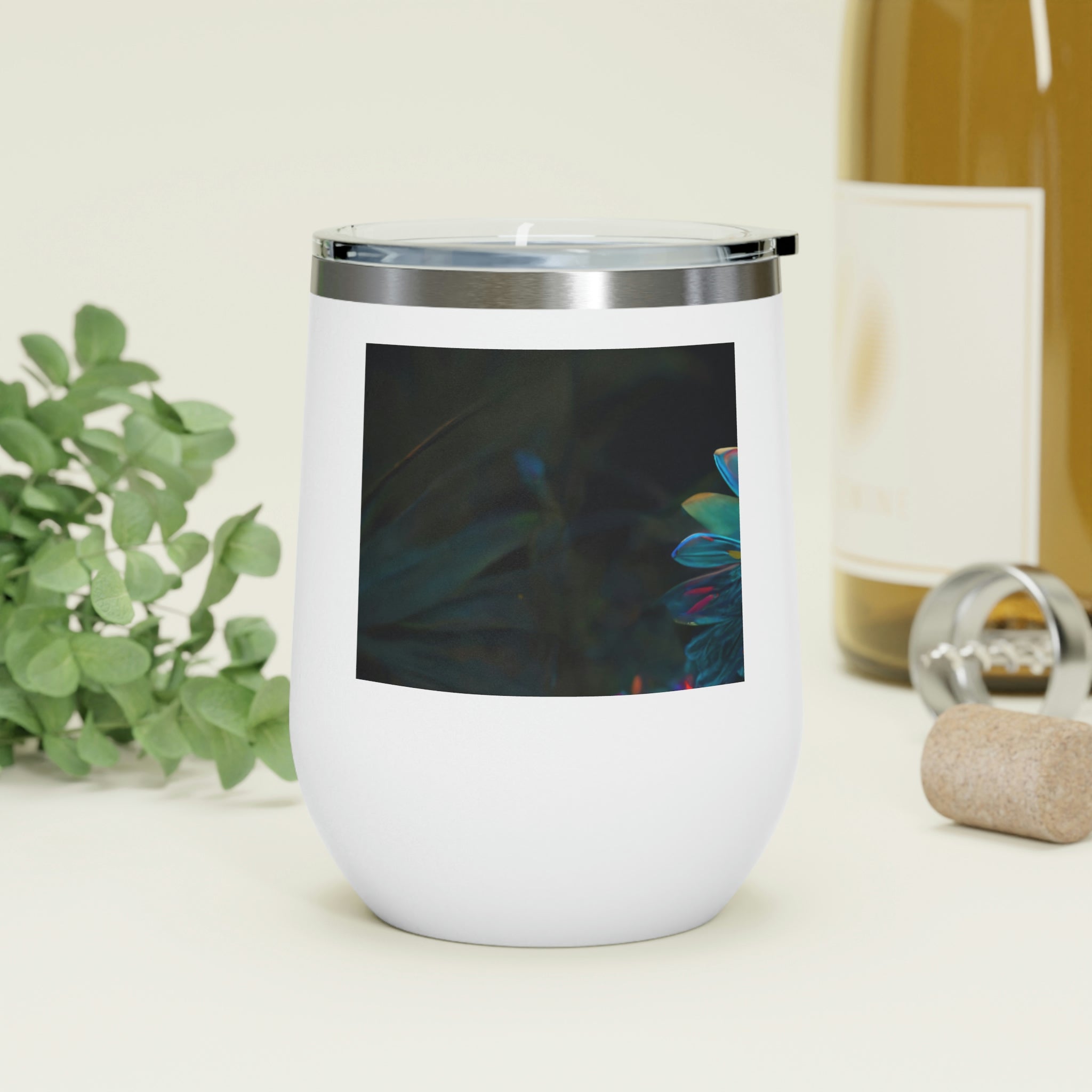 Feathered Dragon Wine Tumbler with a vibrant design, double-wall insulation, and clear plastic lid for easy sipping.