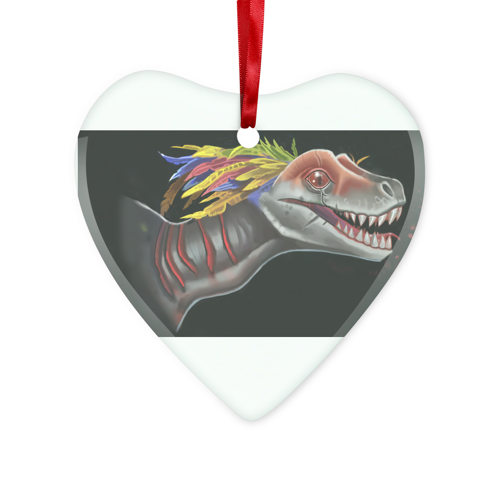 Feathered Raptor Glass Hanging Ornament in round and heart shapes, elegantly designed for Christmas decoration.
