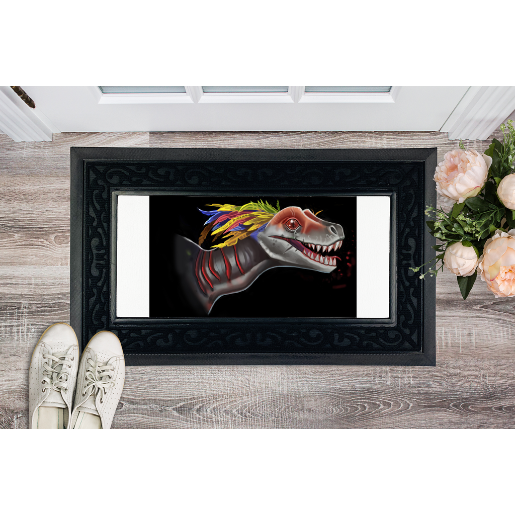 Feathered Raptor Sublimation Heavy Duty Door Mat with a stylish fabric brush border and non-slip rubber base, perfect for any entryway.