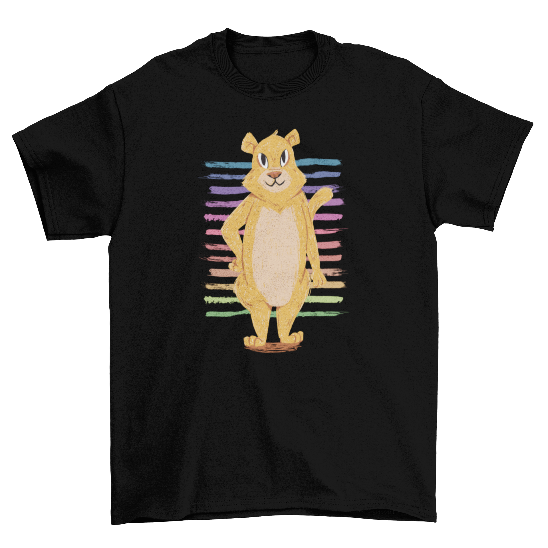 A stylish female lion standing t-shirt featuring a friendly lion design, perfect for casual wear.