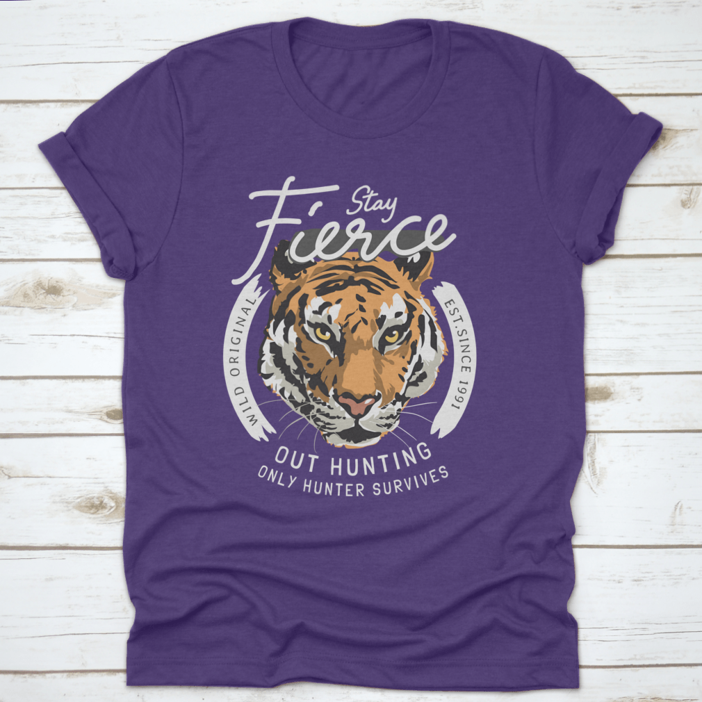 Fierce With Tiger Head T-Shirt featuring a bold tiger graphic on a comfortable cotton fabric.