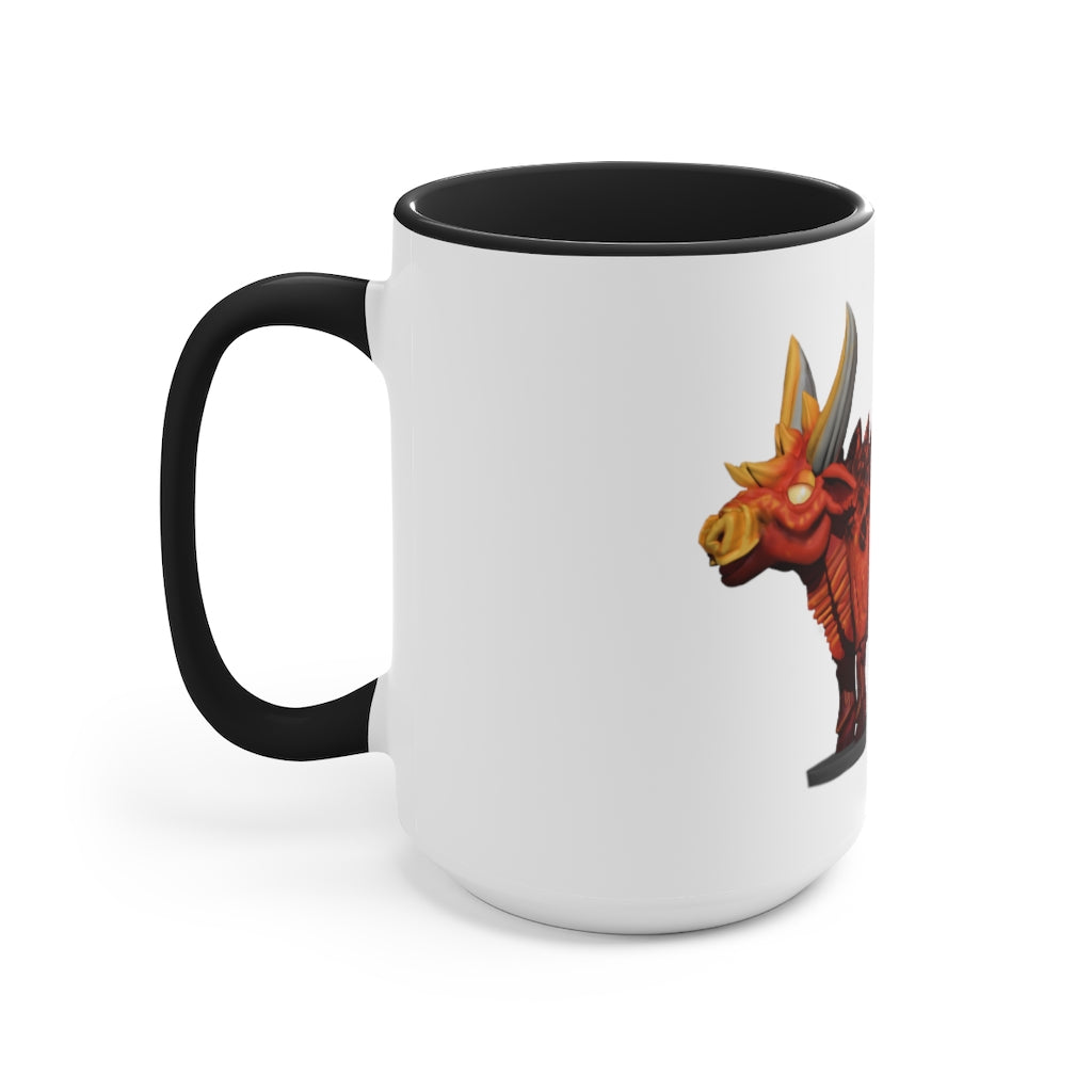 Fire Bull Accent Mug featuring a white exterior with a colored interior and handle, available in multiple sizes and colors.