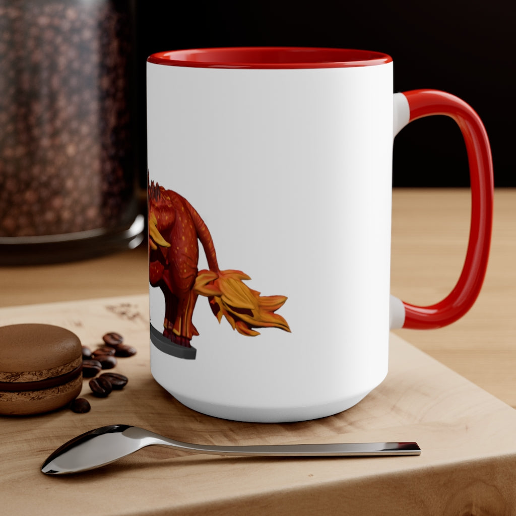 Fire Bull Accent Mug featuring a white exterior with a colored interior and handle, available in multiple sizes and colors.