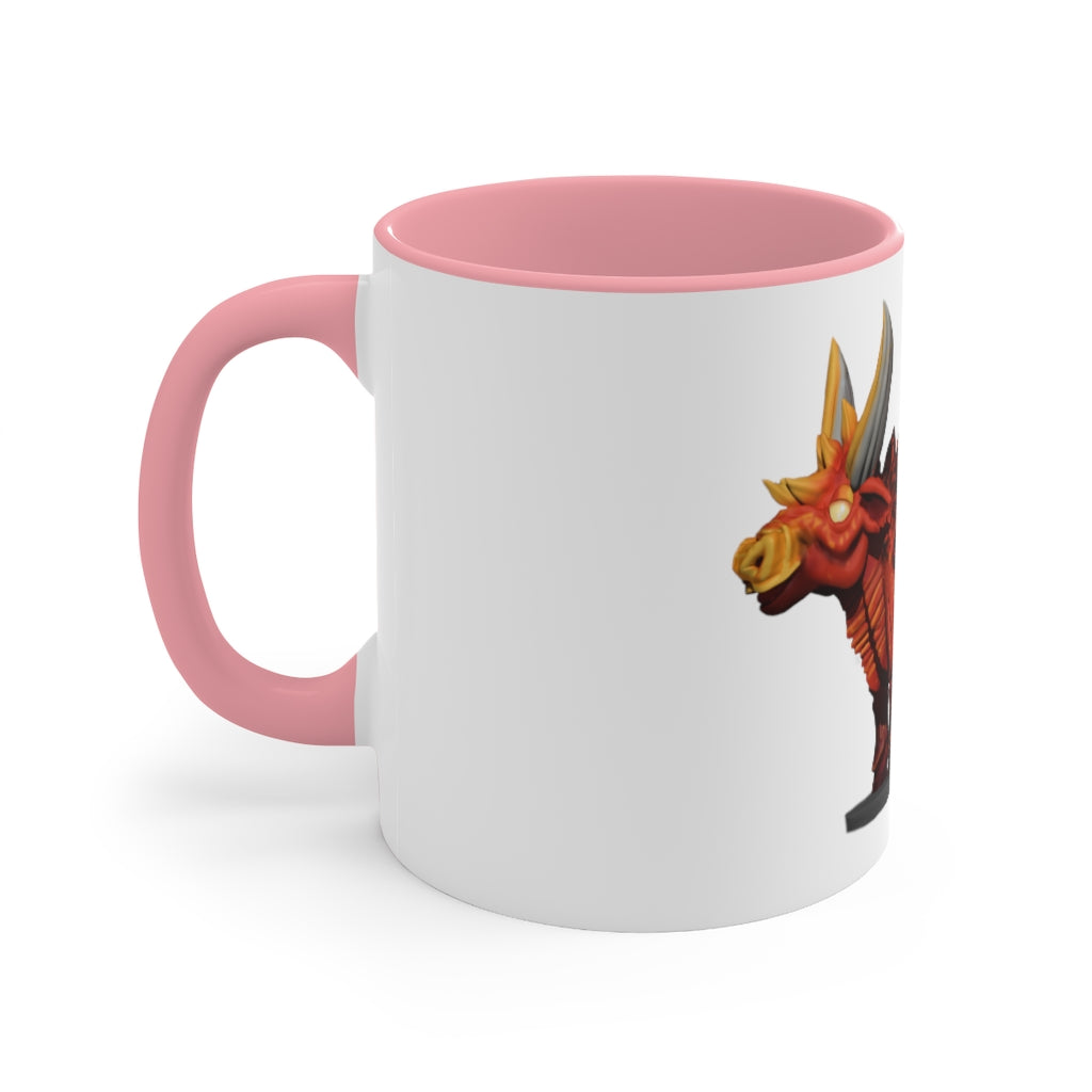 Fire Bull Accent Mug featuring a white exterior with a colored interior and handle, available in multiple sizes and colors.