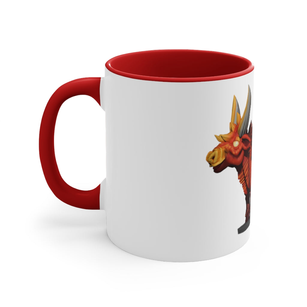 Fire Bull Accent Mug featuring a white exterior with a colored interior and handle, available in multiple sizes and colors.