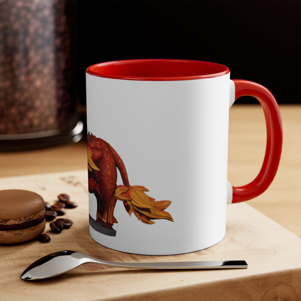 Fire Bull Accent Mug featuring a white exterior with a colored interior and handle, available in multiple sizes and colors.