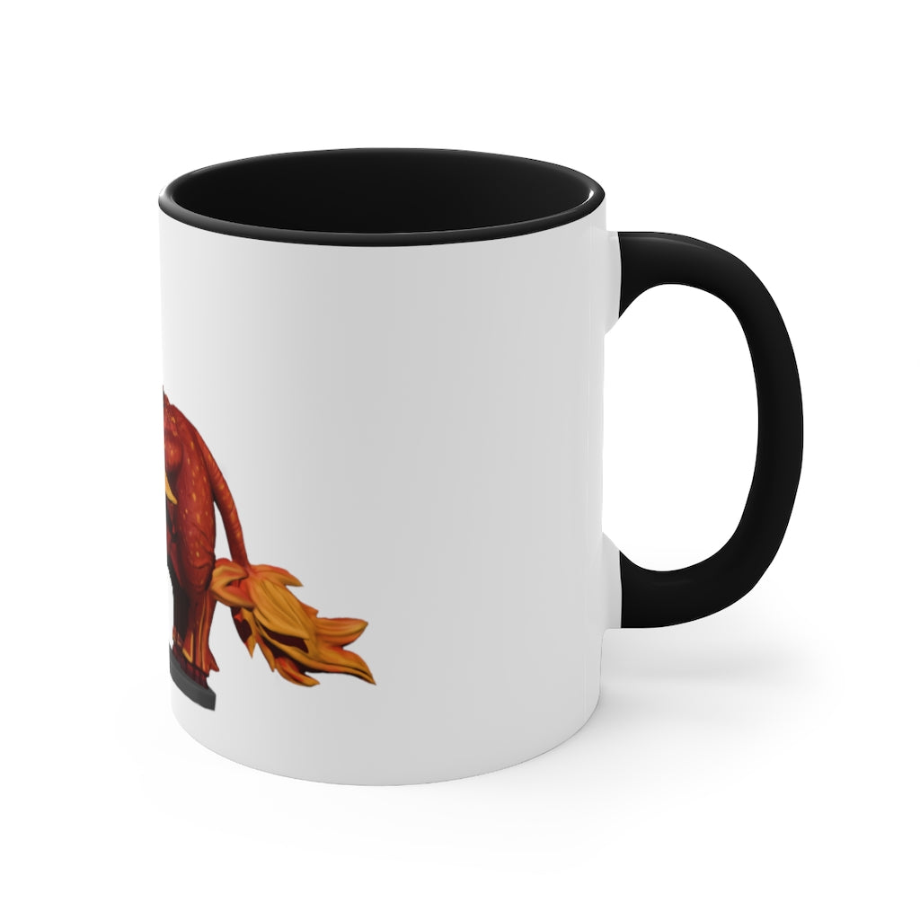 Fire Bull Accent Mug featuring a white exterior with a colored interior and handle, available in multiple sizes and colors.
