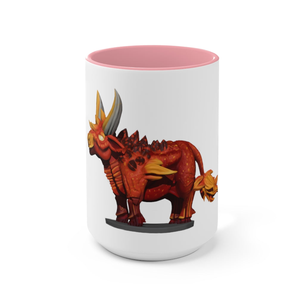 Fire Bull Accent Mug featuring a white exterior with a colored interior and handle, available in multiple sizes and colors.