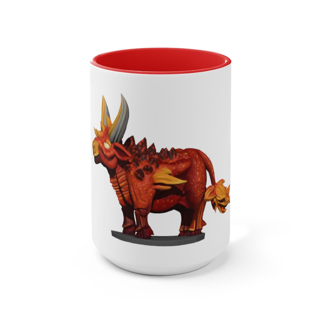 Fire Bull Accent Mug featuring a white exterior with a colored interior and handle, available in multiple sizes and colors.