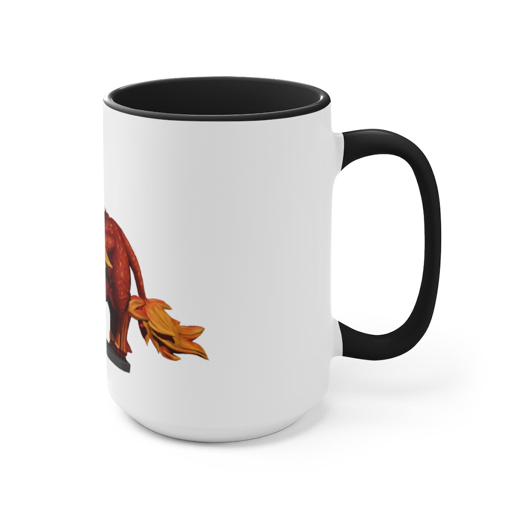 Fire Bull Accent Mug featuring a white exterior with a colored interior and handle, available in multiple sizes and colors.
