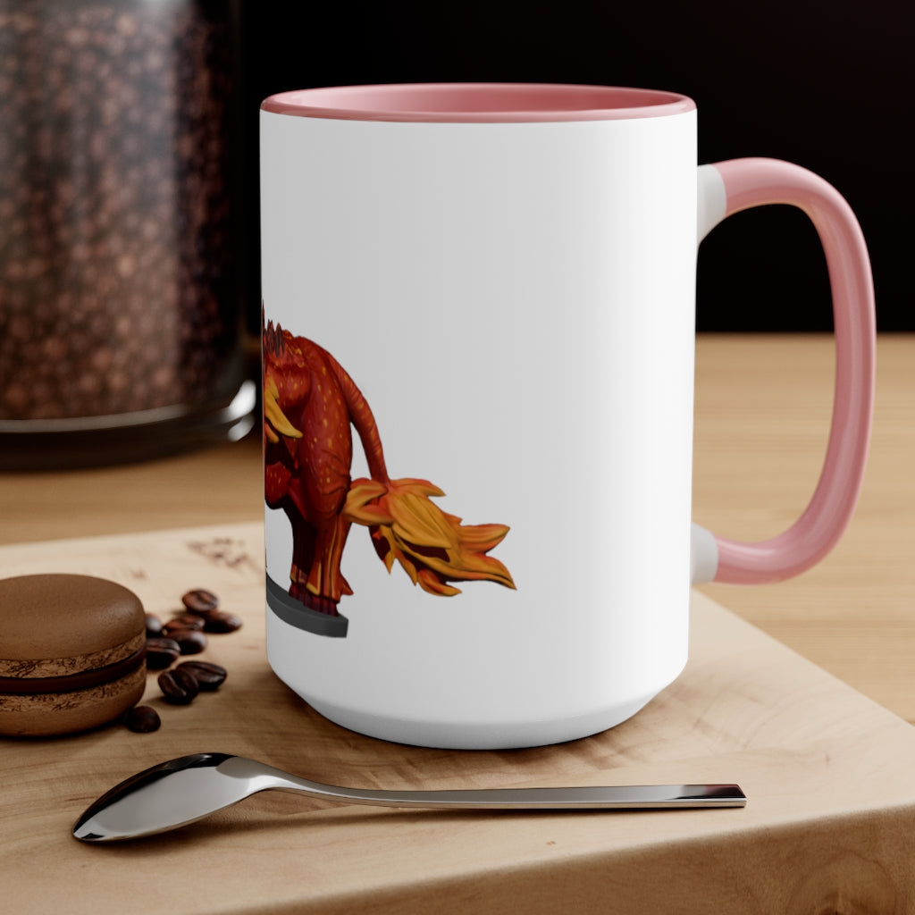 Fire Bull Accent Mug featuring a white exterior with a colored interior and handle, available in multiple sizes and colors.