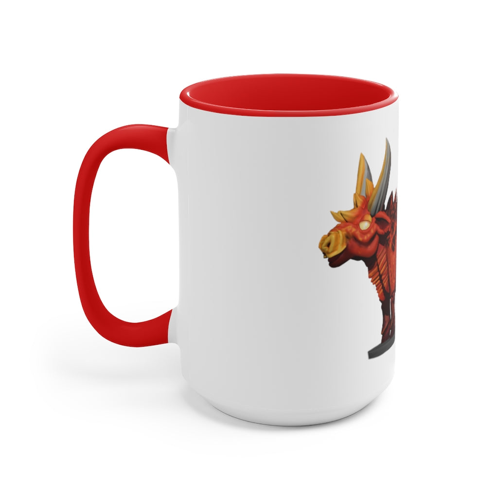 Fire Bull Accent Mug featuring a white exterior with a colored interior and handle, available in multiple sizes and colors.