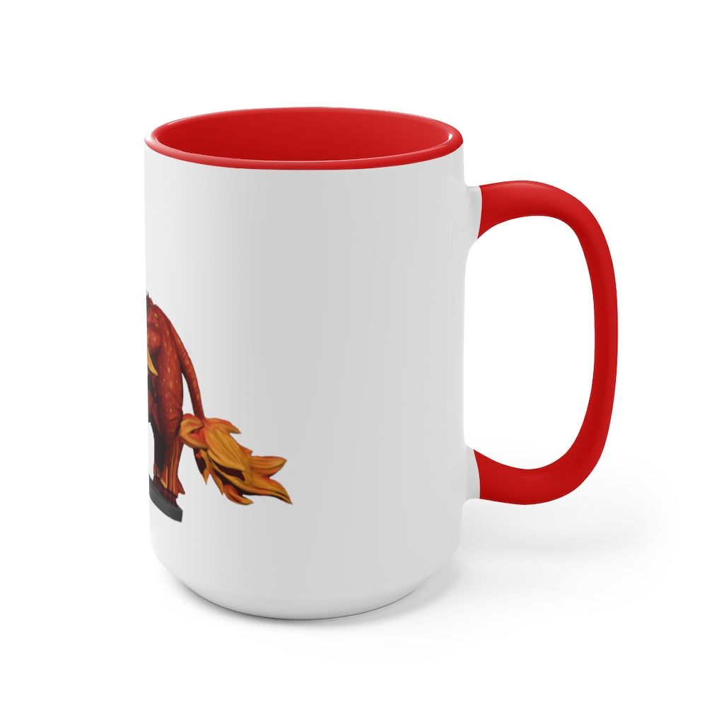 Fire Bull Accent Mug featuring a white exterior with a colored interior and handle, available in multiple sizes and colors.