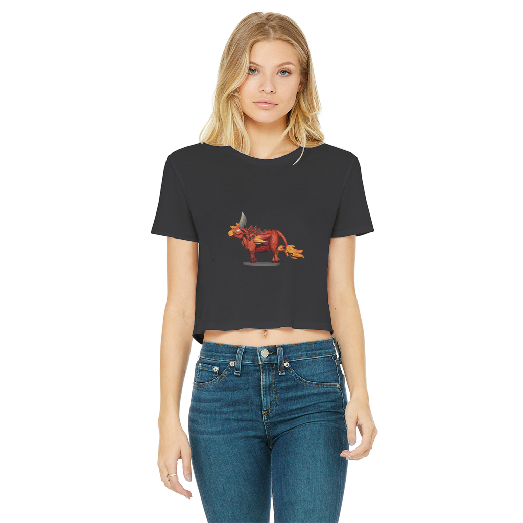 Fire Bull Classic Women's Cropped Raw Edge T-Shirt featuring a round neck, short sleeves, and a raw edge hem in a stylish design.