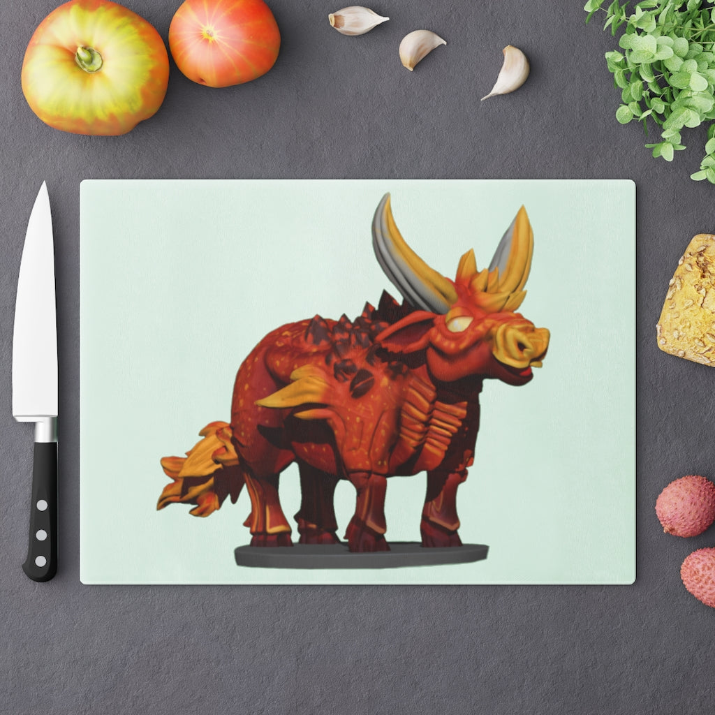 Fire Bull Cutting Board made of tempered glass with rubber dots for stability, showcasing a stylish design suitable for any kitchen.