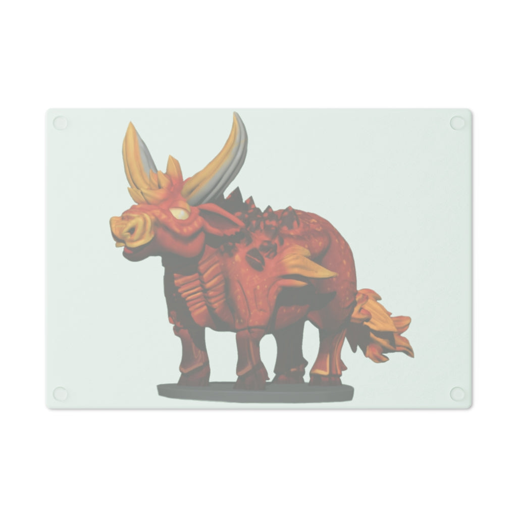 Fire Bull Cutting Board made of tempered glass with rubber dots for stability, showcasing a stylish design suitable for any kitchen.