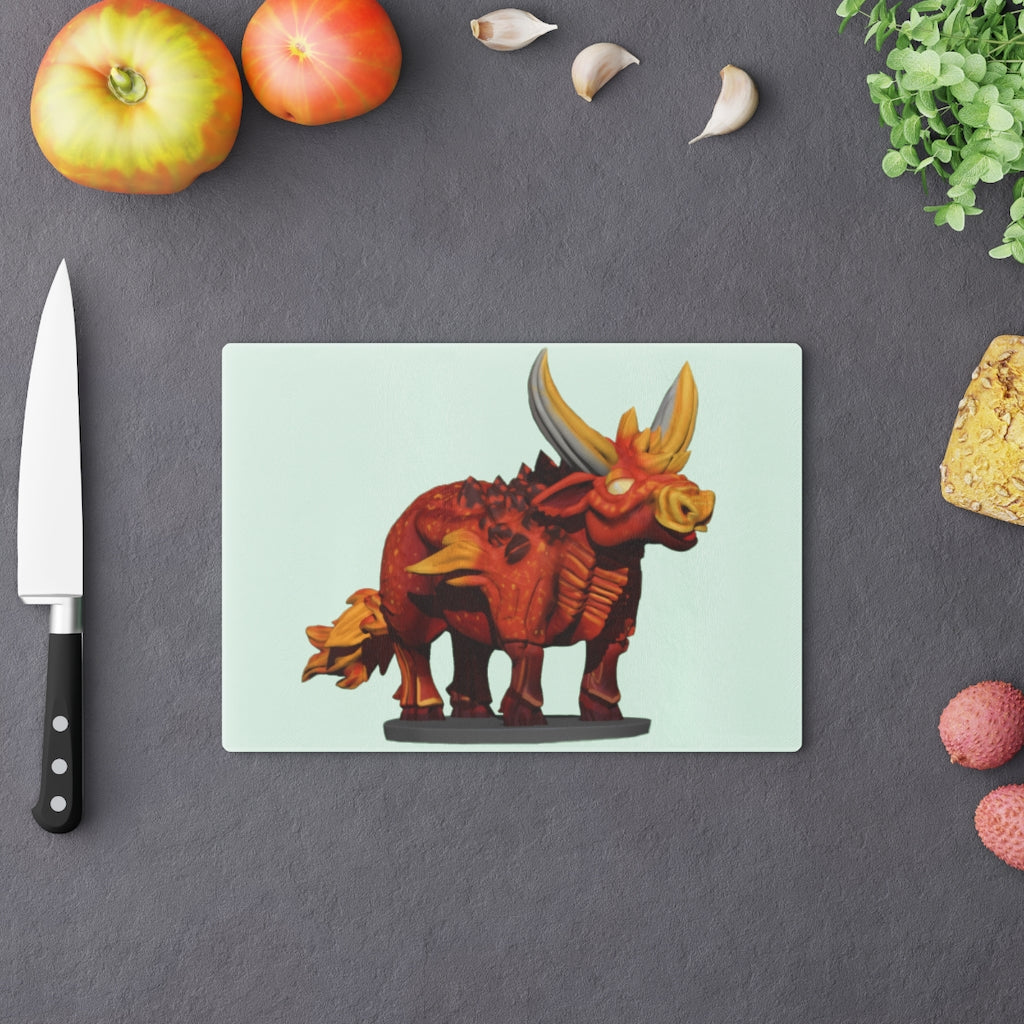 Fire Bull Cutting Board made of tempered glass with rubber dots for stability, showcasing a stylish design suitable for any kitchen.