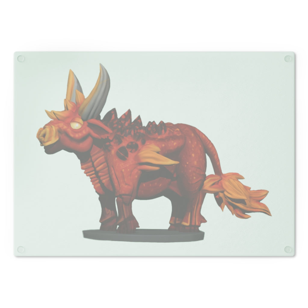 Fire Bull Cutting Board made of tempered glass with rubber dots for stability, showcasing a personalized design.