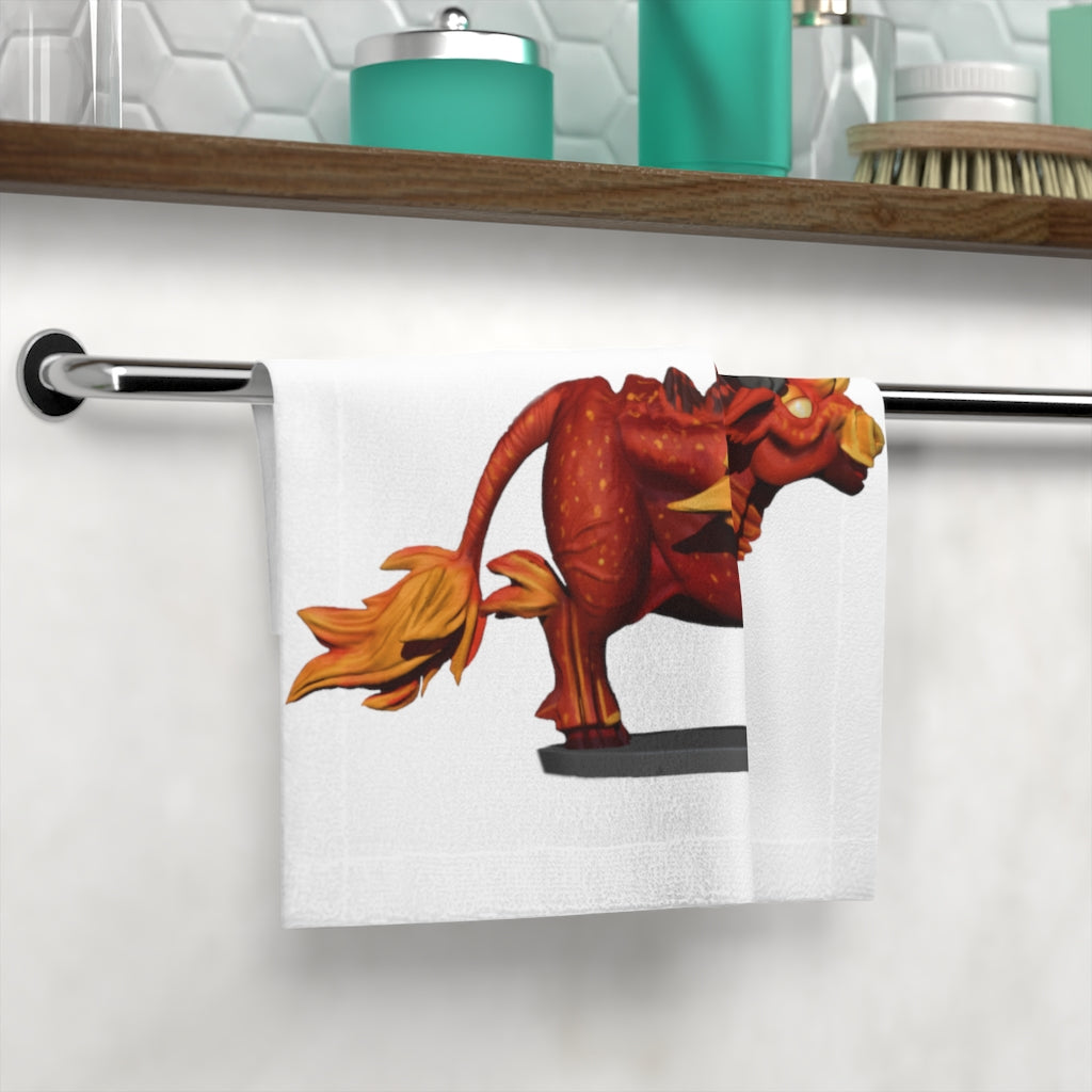Fire Bull Face Towel featuring a customizable polyester front and soft cotton back, ideal for personal use or as a unique gift.
