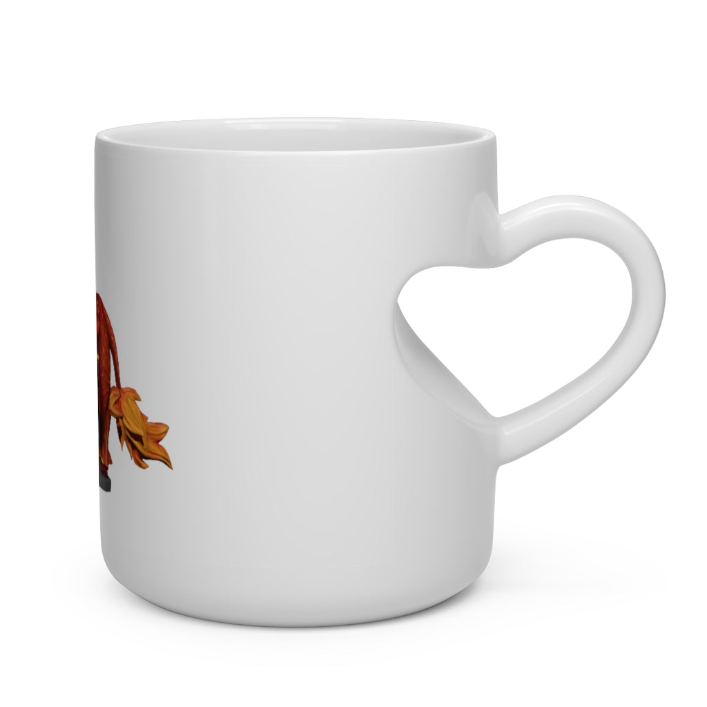 Fire Bull Heart Shape Mug, white ceramic with a heart-shaped handle, perfect for hot beverages.