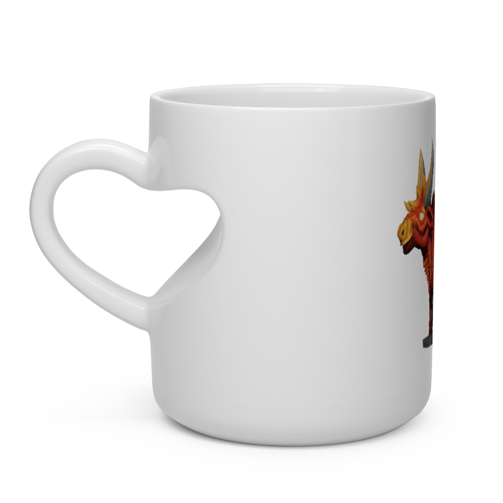 Fire Bull Heart Shape Mug, white ceramic with a heart-shaped handle, perfect for hot beverages.