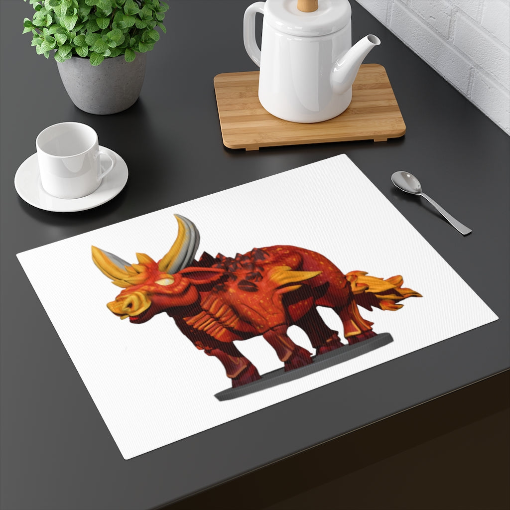 Fire Bull Placemat featuring a vibrant design on one side and a natural back, made from durable cotton, perfect for dining tables.