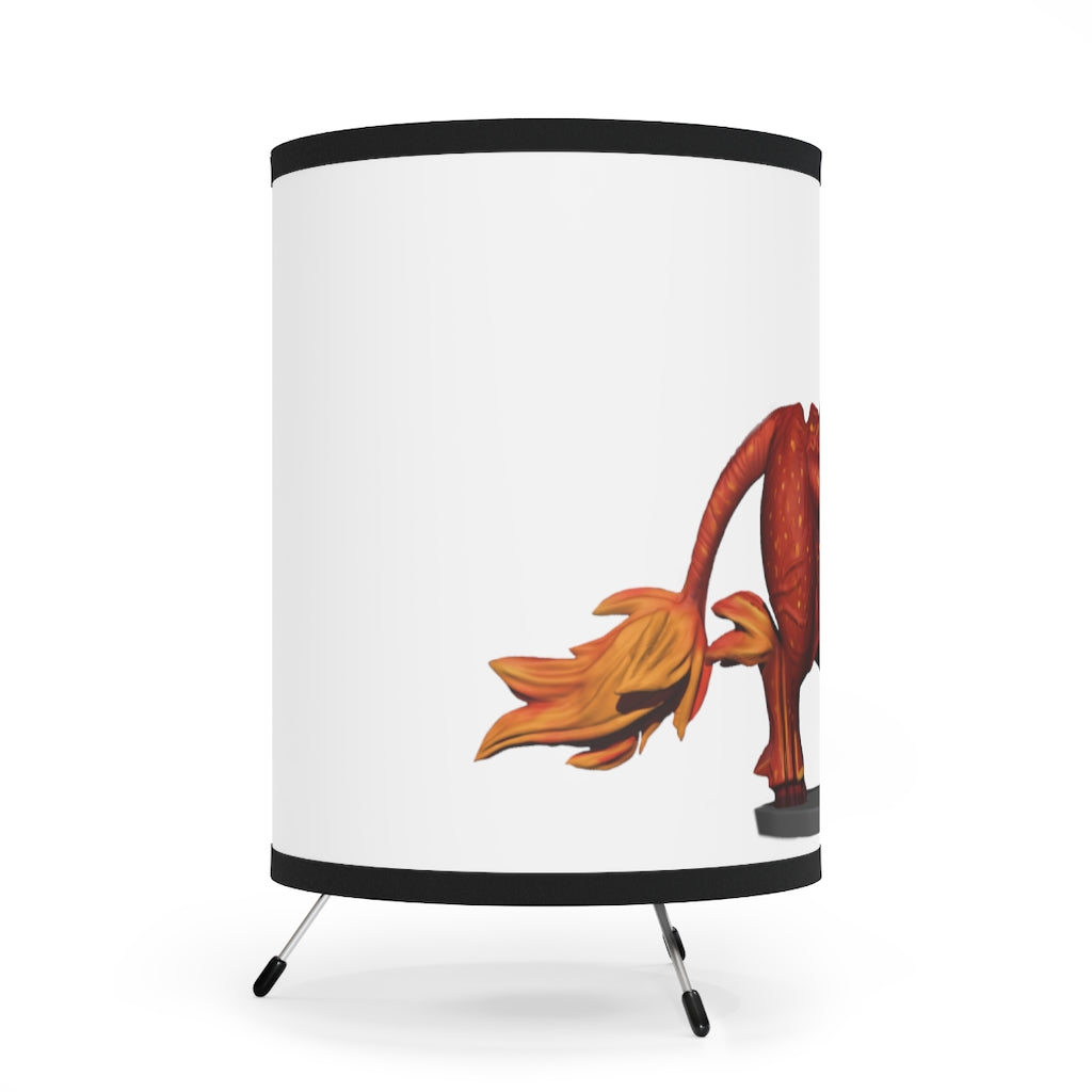 Fire Bull Tripod Lamp featuring a galvanized steel base and a custom high-resolution printed shade, ideal for home decor.