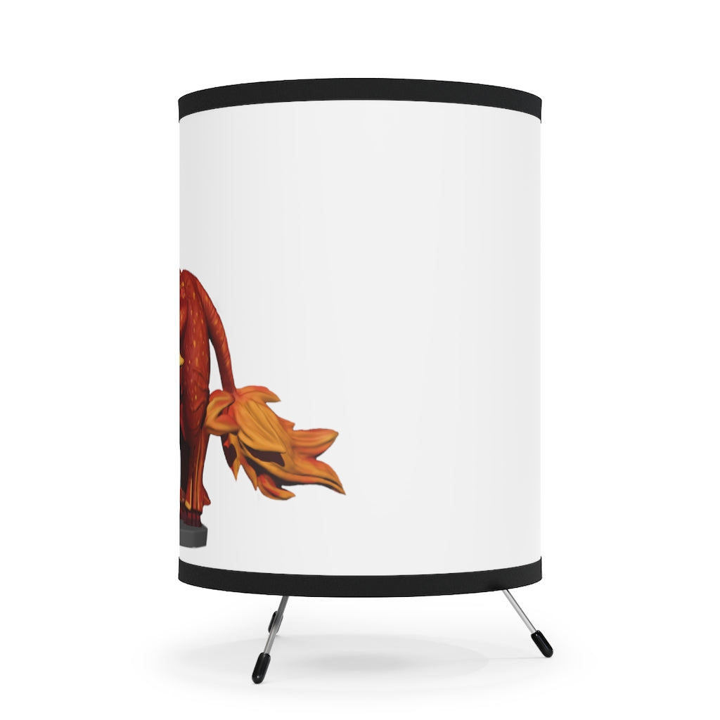 Fire Bull Tripod Lamp featuring a galvanized steel base and a custom high-resolution printed shade, ideal for modern decor.