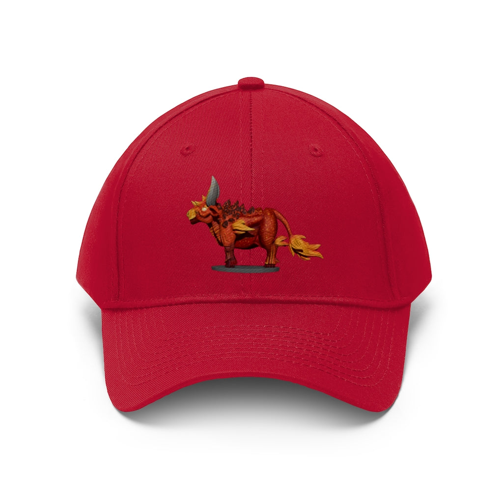Fire Bull Unisex Twill Hat in cotton twill fabric, featuring a classic 6-panel design and adjustable Velcro closure.