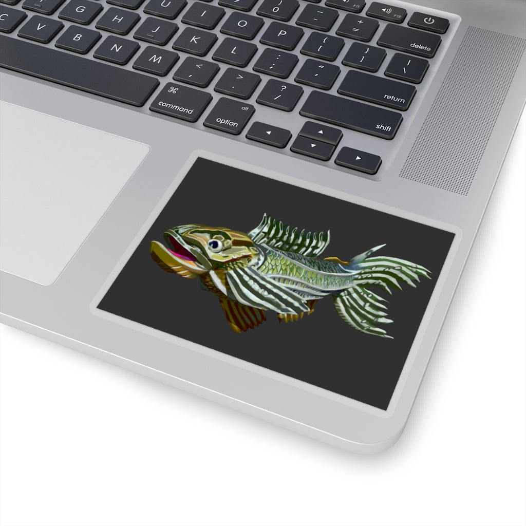 Colorful Fish Creature Kiss-Cut Stickers in various shapes and sizes, showcasing vibrant designs on a white background.