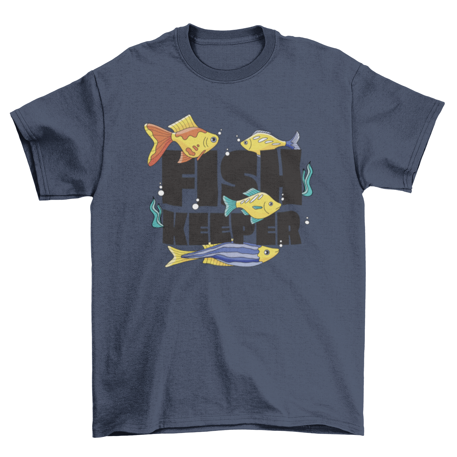 A stylish Fish Keeper T-shirt featuring a vibrant design of swimming fishes and the quote 'Fish Keeper'.