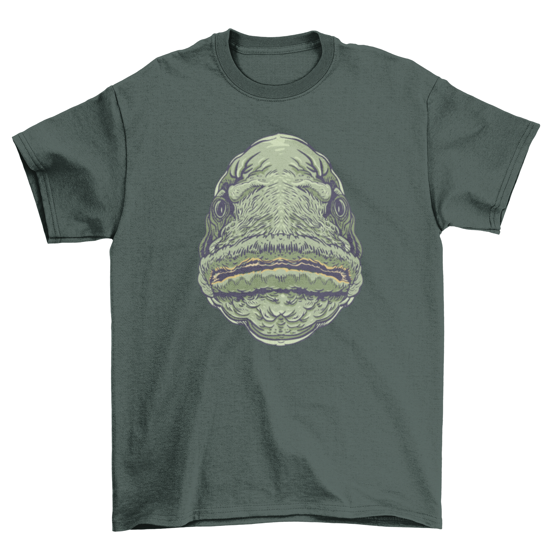 A stylish t-shirt featuring a vibrant illustration of a fish's mouth, perfect for casual wear.