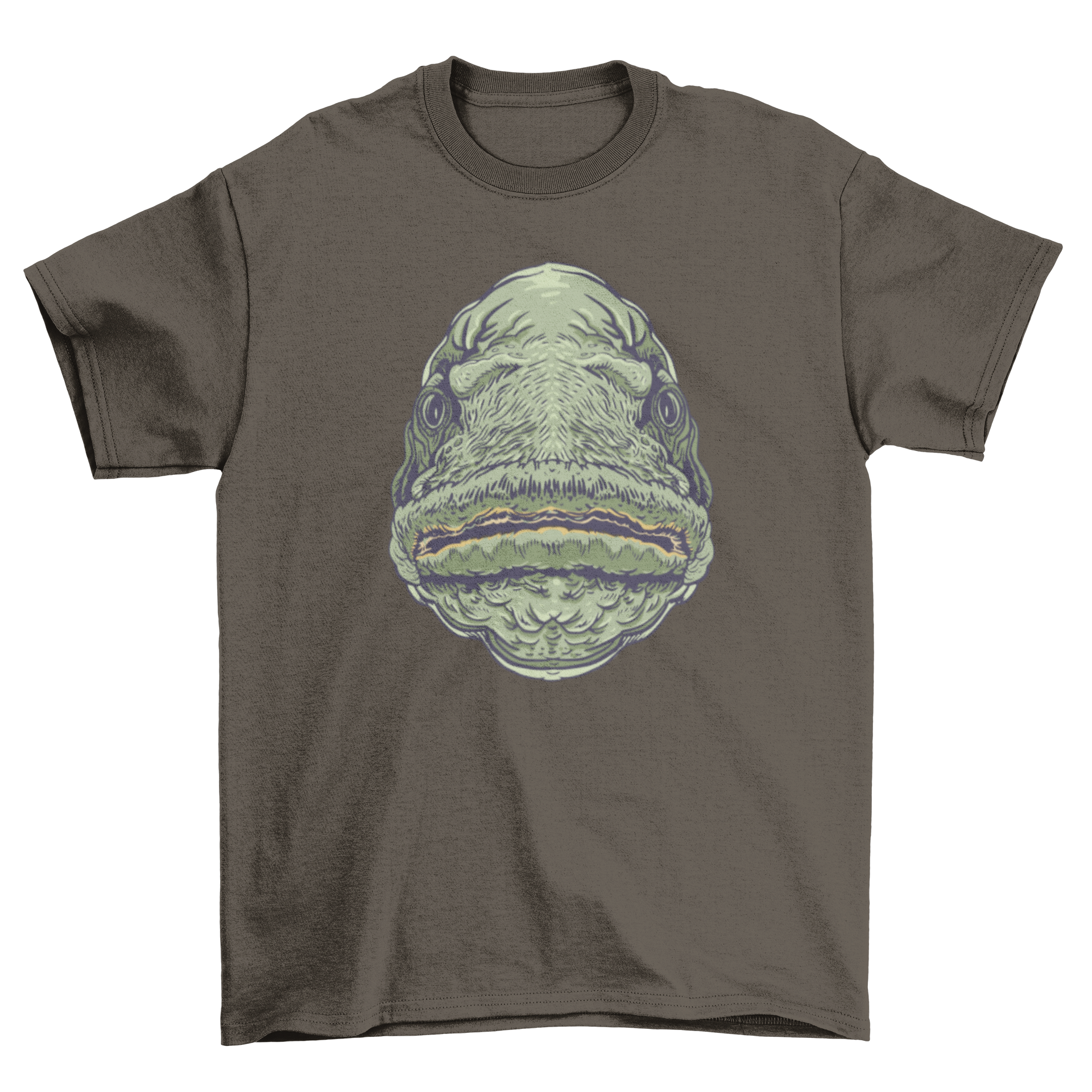 A stylish t-shirt featuring a vibrant illustration of a fish's mouth, perfect for casual wear.