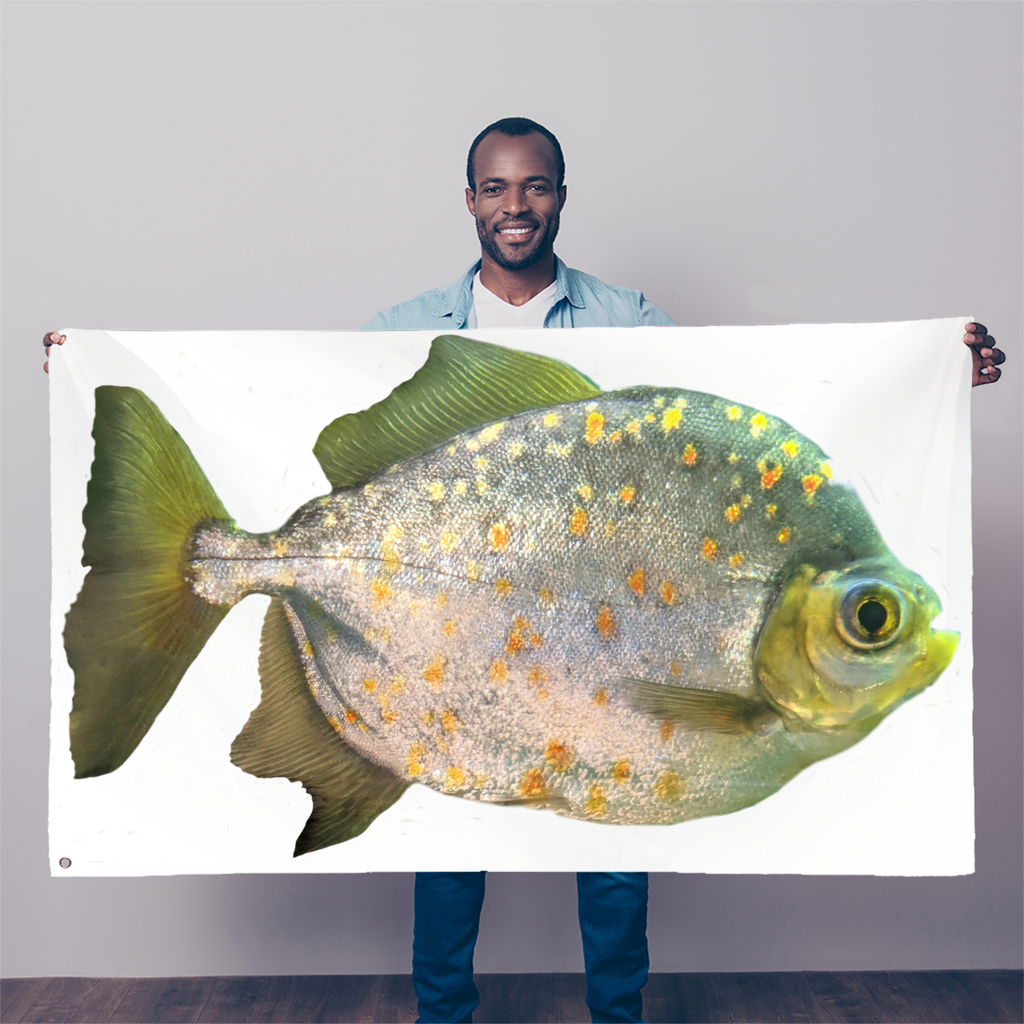 FishwithSpecs Sublimation Flag measuring 5FT x 3FT, made from 100% polyester fabric with vibrant colors and double-stitched edges.