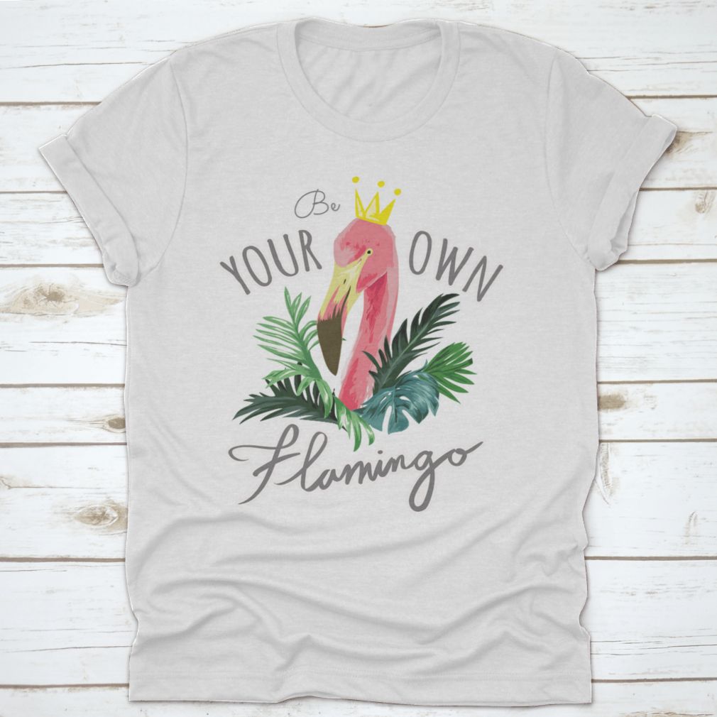 A stylish Flamingo and Palm Leafs Design Tee featuring vibrant tropical graphics on a soft cotton fabric.